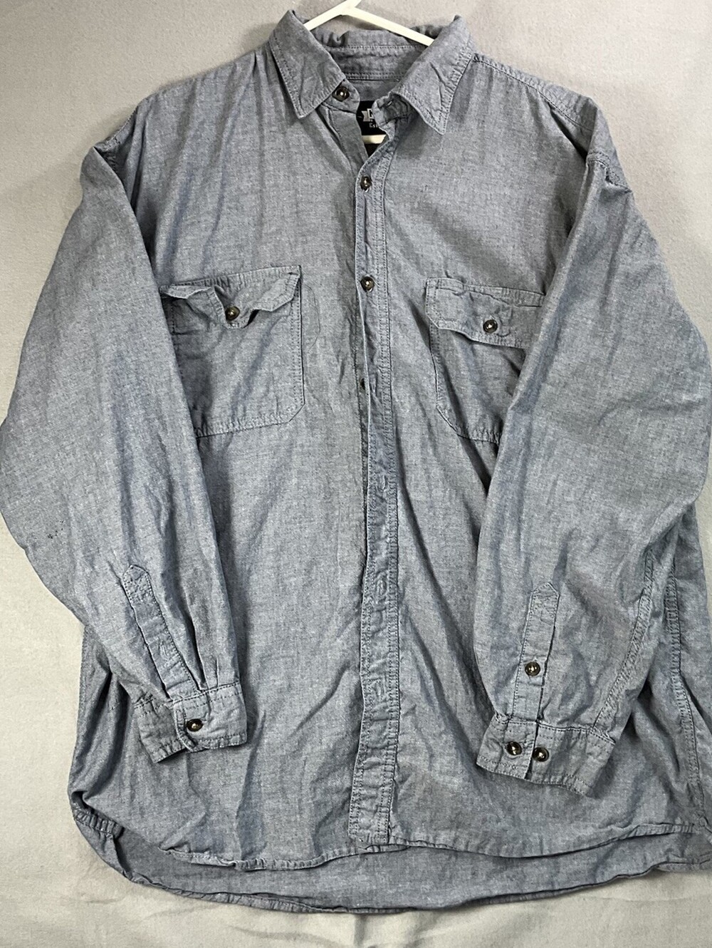 KEY Est 1908 Chambray Work Shirt Blue Button Front Cotton Men's XLT